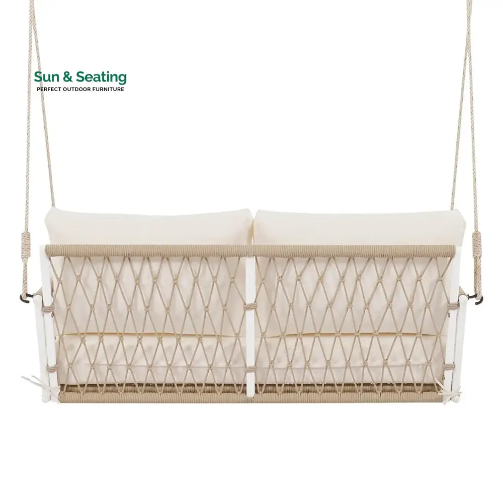 Outdoor Rope Swing 2-Person Hanging Chair Weatherproof Porch Swing Swing