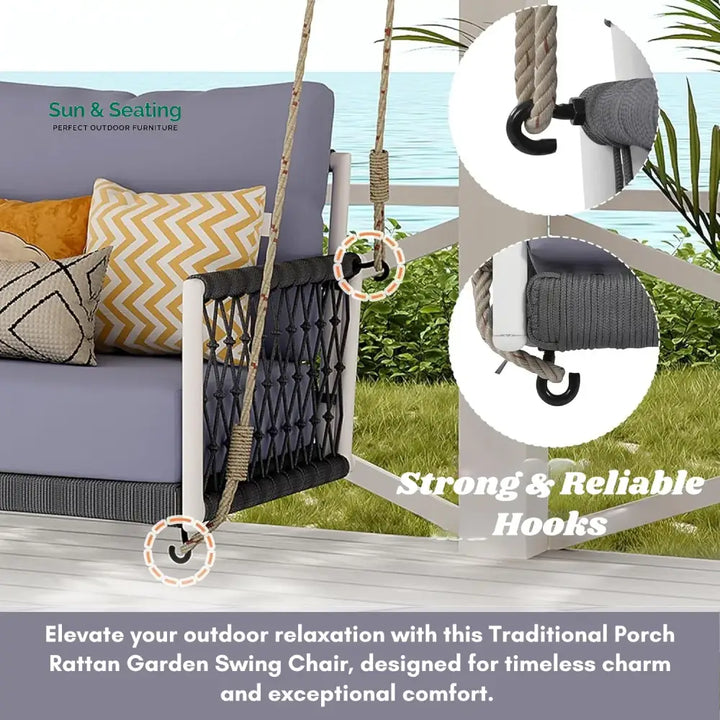 Outdoor Rope Swing 2-Person Hanging Chair Weatherproof Porch Swing Swing
