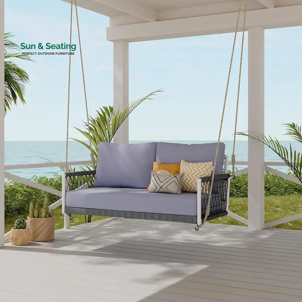 Outdoor Rope Swing 2-Person Hanging Chair Weatherproof Porch Swing Swing
