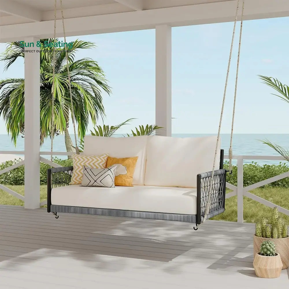 Outdoor Rope Swing 2-Person Hanging Chair Weatherproof Porch Swing Swing
