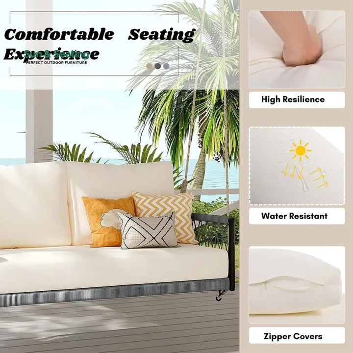 Outdoor Rope Swing 2-Person Hanging Chair Weatherproof Porch Swing Swing