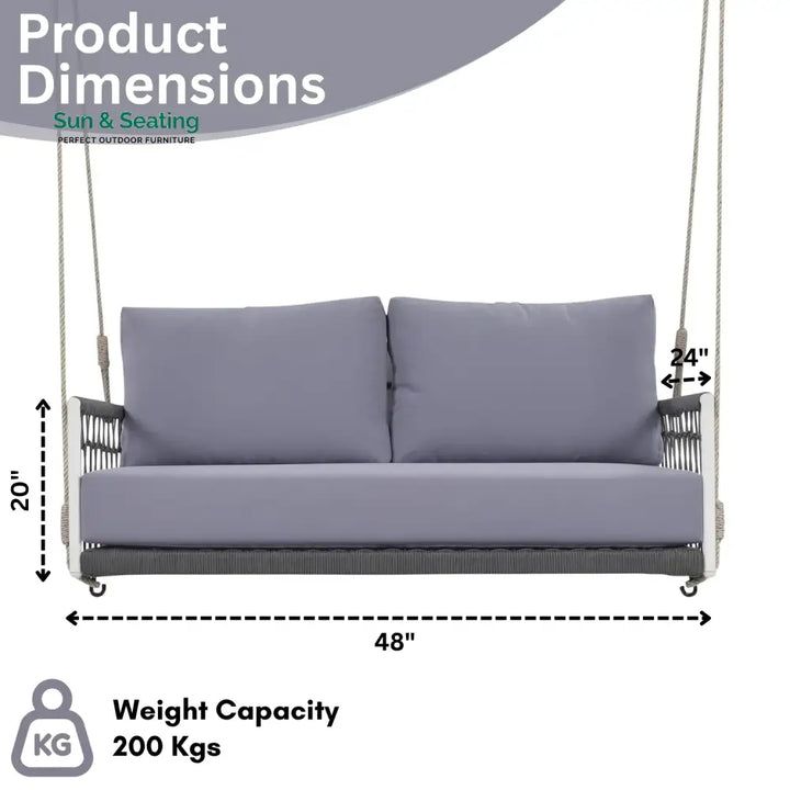 Outdoor Rope Swing 2-Person Hanging Chair Weatherproof Porch Swing Swing