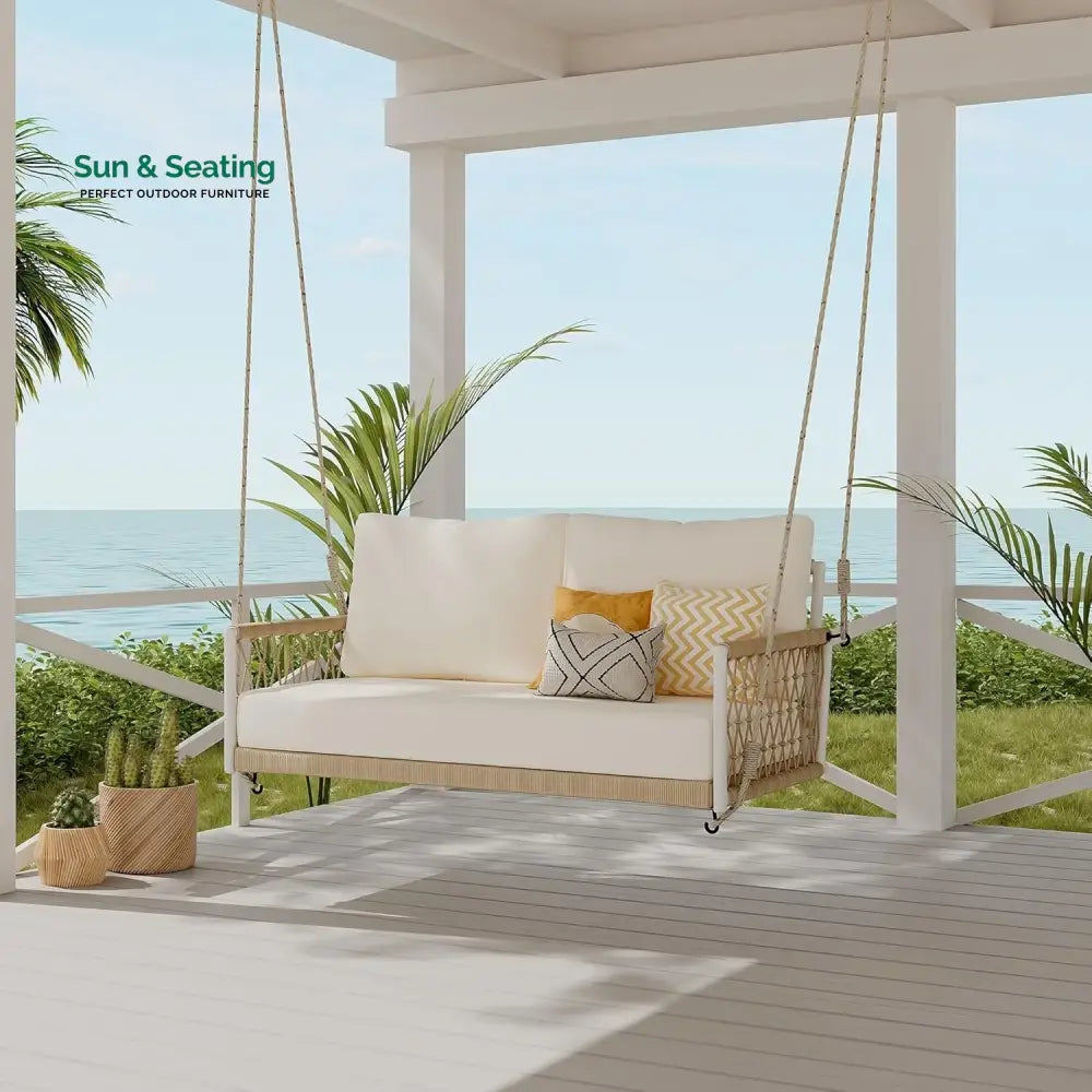 Outdoor Rope Swing 2-Person Hanging Chair Weatherproof Porch Swing Swing