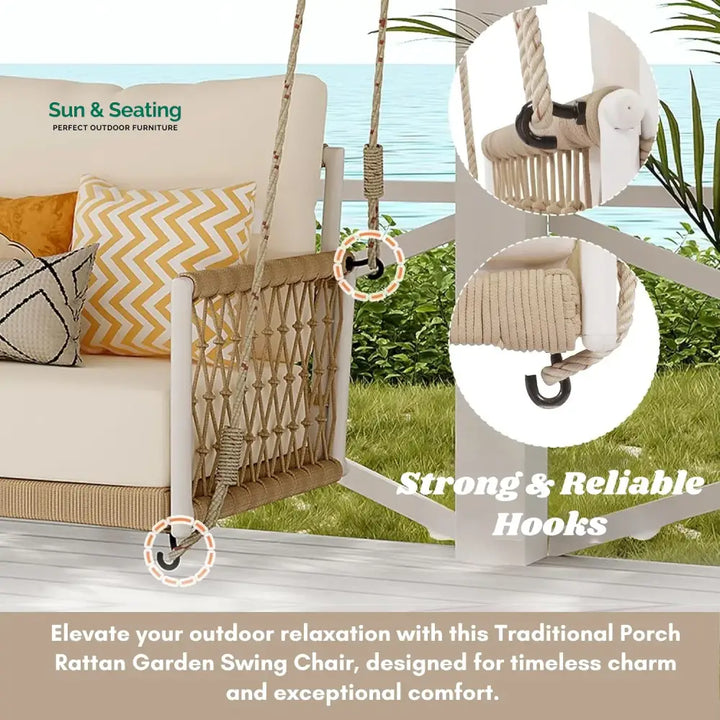Outdoor Rope Swing 2-Person Hanging Chair Weatherproof Porch Swing Swing
