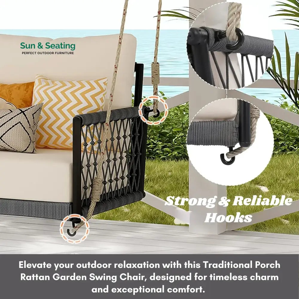 Outdoor Rope Swing 2-Person Hanging Chair Weatherproof Porch Swing Swing