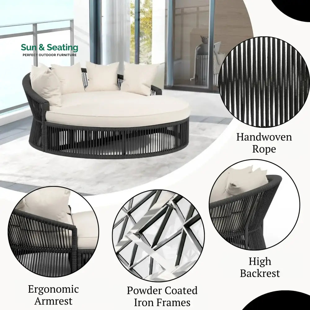 Outdoor Round Rope Daybed Sofa – Unique Design for Poolside Daybed
