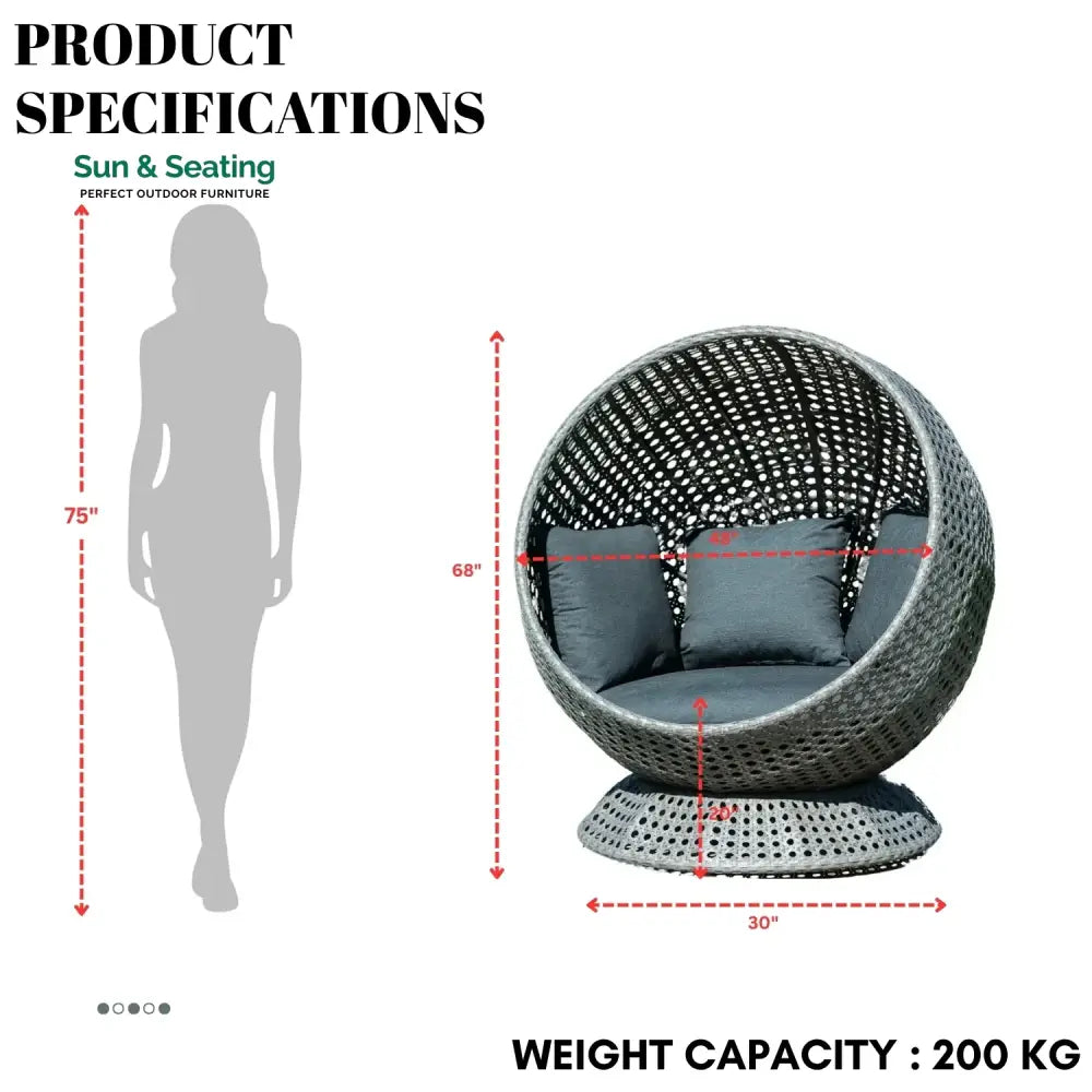 Outdoor Single Seater Basket Swing For Balcony &amp; Garden Egg Chair