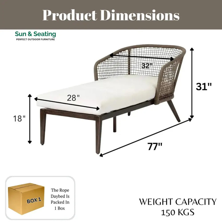 Outdoor Single Seater Patio Daybed with Handwoven Rope Daybed