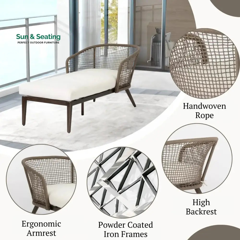 Outdoor Single Seater Patio Daybed with Handwoven Rope Daybed