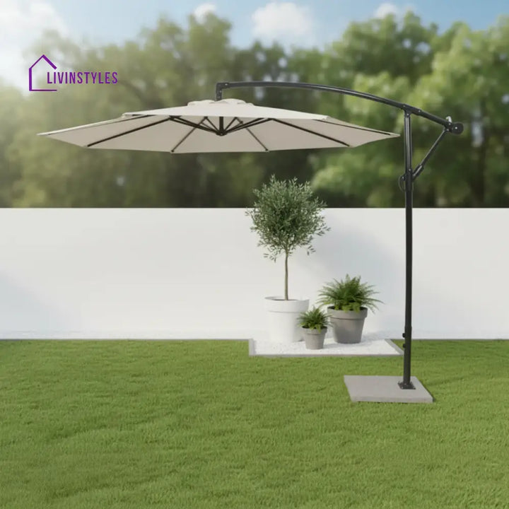 Outdoor Umbrella With Marble Base For Garden (White)