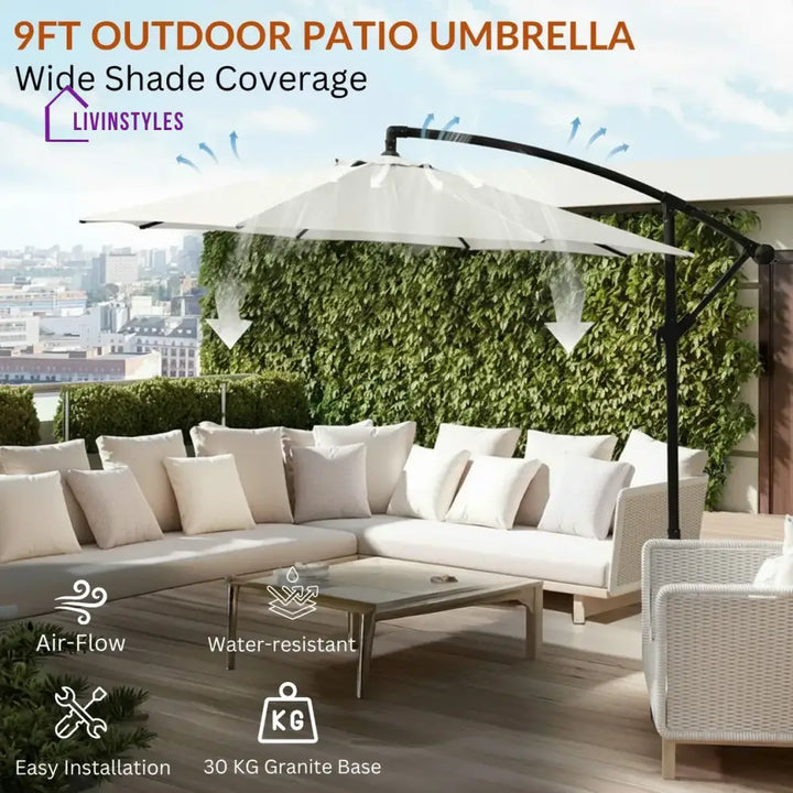 Outdoor Umbrella with Marble Base for Garden (White)