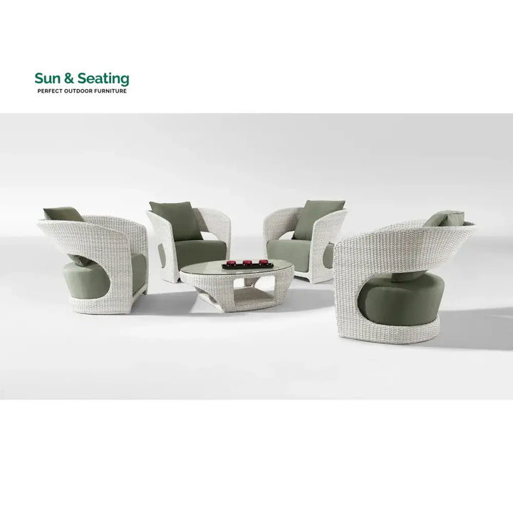 Outdoor White Rattan Wicker Sofa Chairs With Glass Top Table Sofa Set