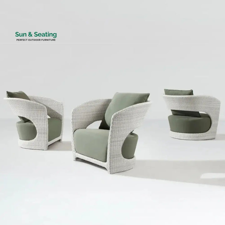 Outdoor White Rattan Wicker Sofa Chairs With Glass Top Table Sofa Set