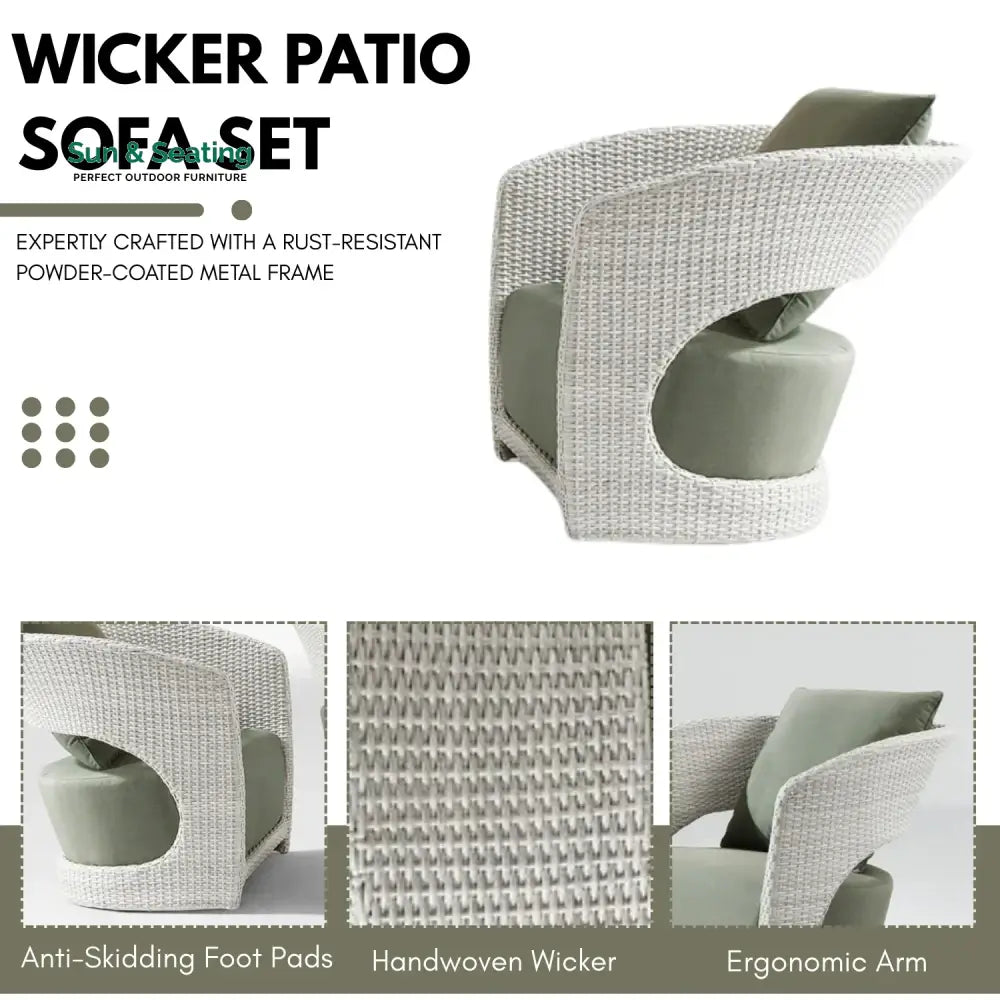 Outdoor White Rattan Wicker Sofa Chairs With Glass Top Table Sofa Set