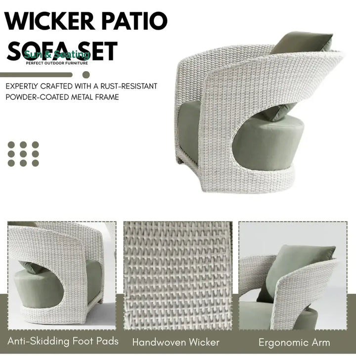 Outdoor White Rattan Wicker Sofa Chairs With Glass Top Table Sofa Set