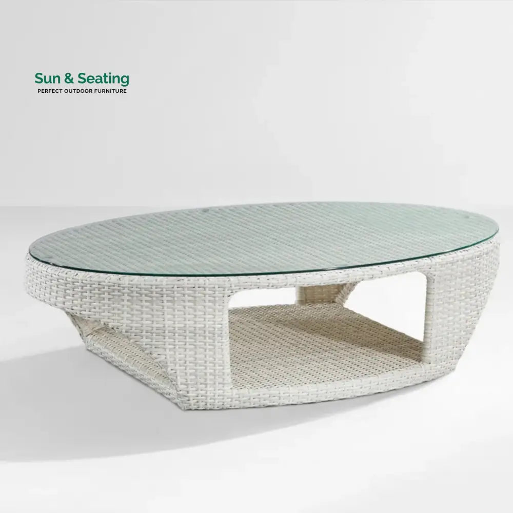 Outdoor White Rattan Wicker Sofa Chairs With Glass Top Table Sofa Set