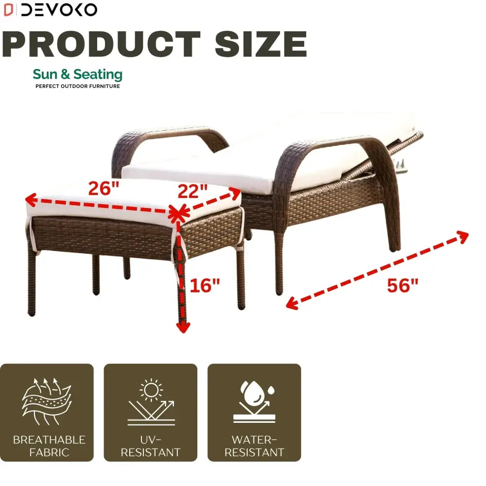 Outdoor Wicker 2 Piece Patio Armchair Recliner with Ottoman Lounger Set