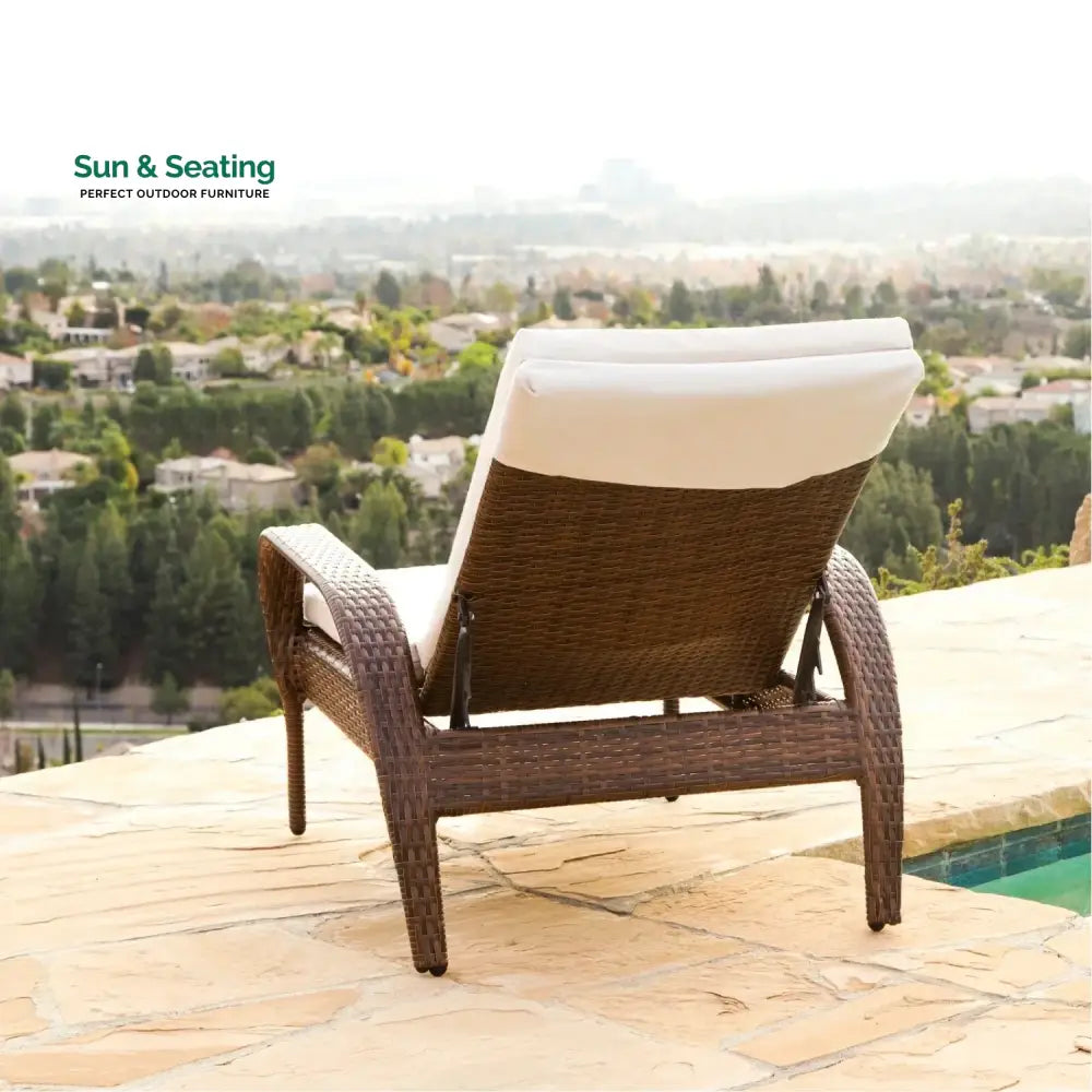 Outdoor Wicker 2 Piece Patio Armchair Recliner with Ottoman Lounger Set