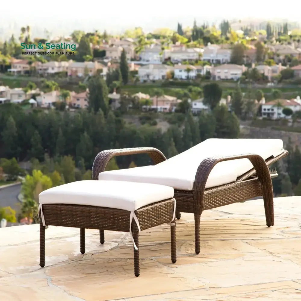 Outdoor Wicker 2 Piece Patio Armchair Recliner with Ottoman Lounger Set