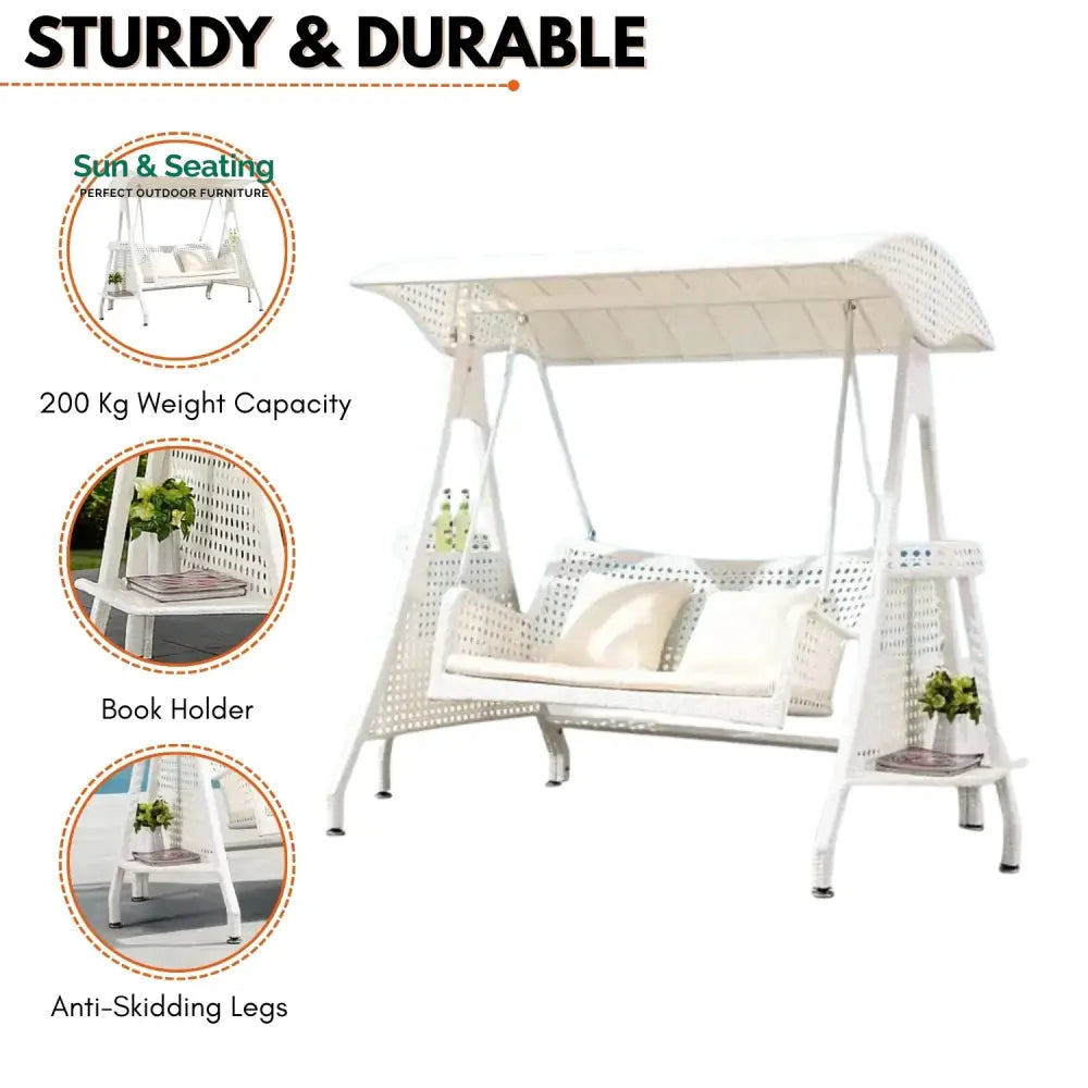 Outdoor Wicker 2-Seat Patio Swing Chair with Shade &amp; Cushions Swing