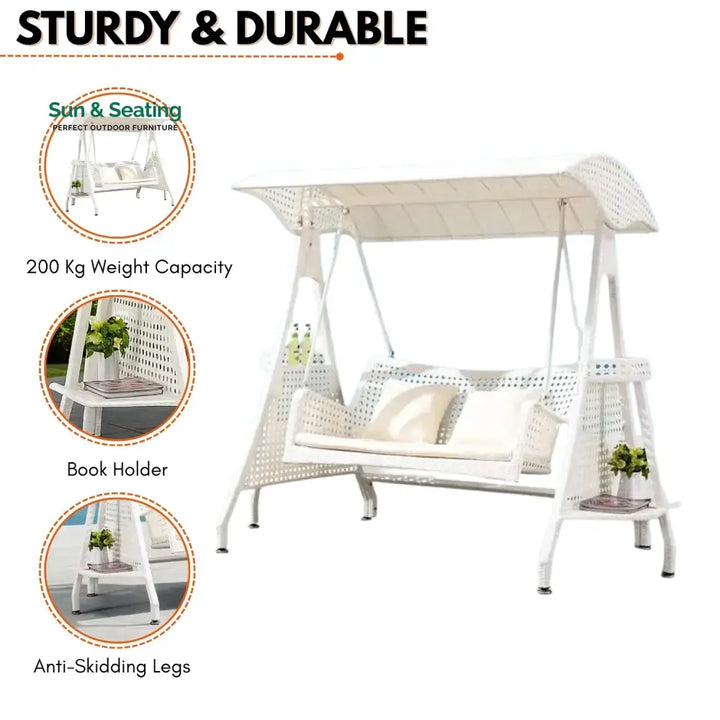 Outdoor Wicker 2-Seat Patio Swing Chair with Shade &amp; Cushions Swing