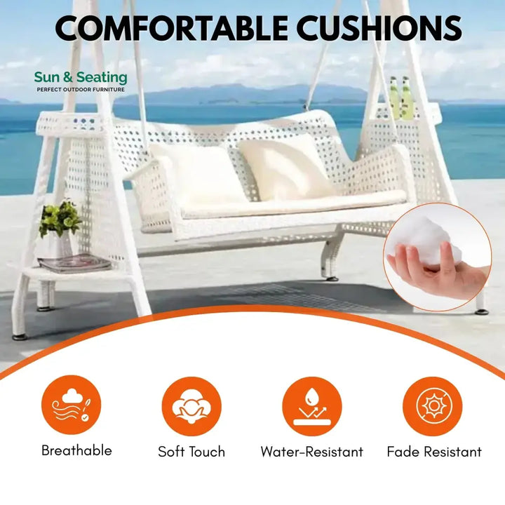 Outdoor Wicker 2-Seat Patio Swing Chair with Shade &amp; Cushions Swing