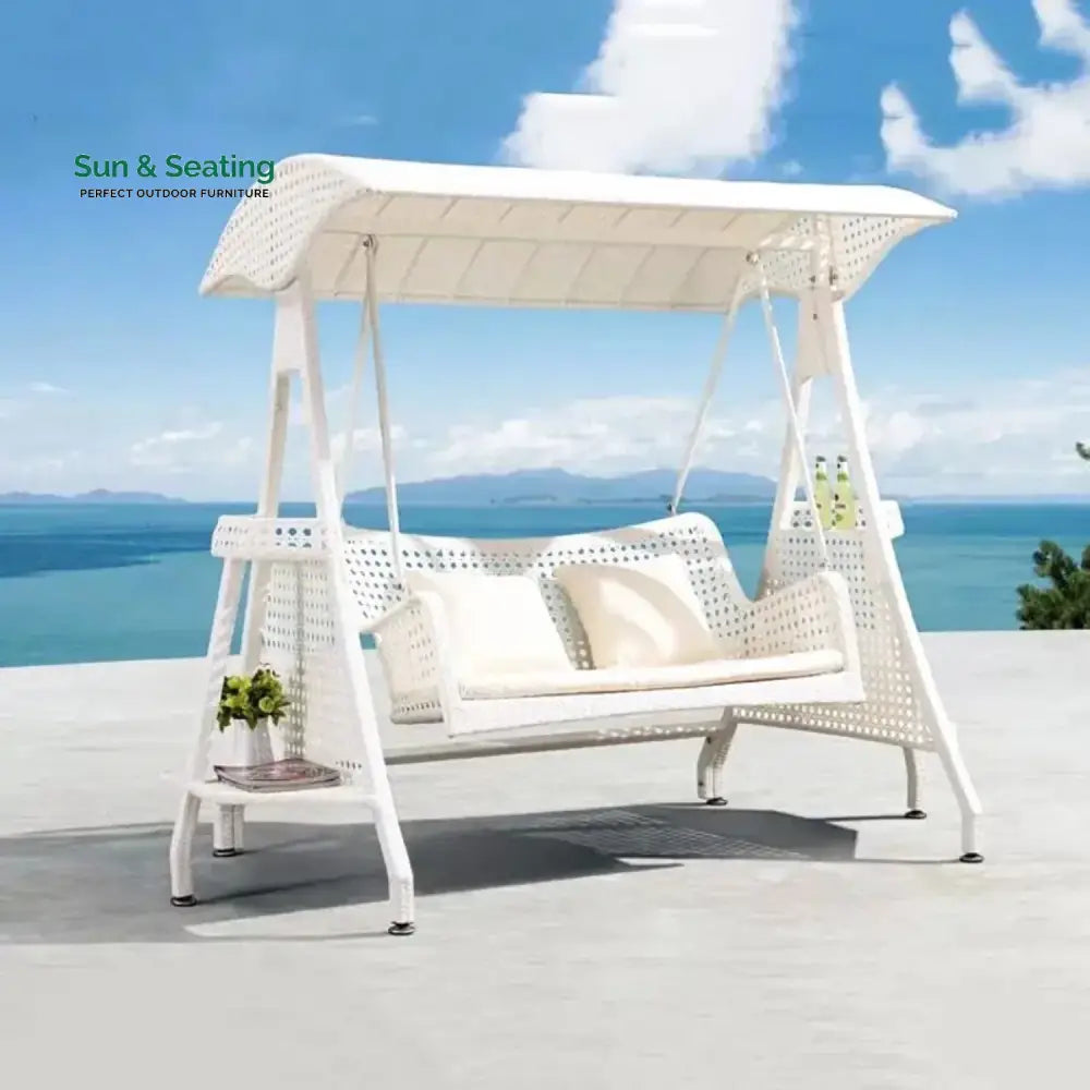 Outdoor Wicker 2-Seat Patio Swing Chair with Shade &amp; Cushions Swing