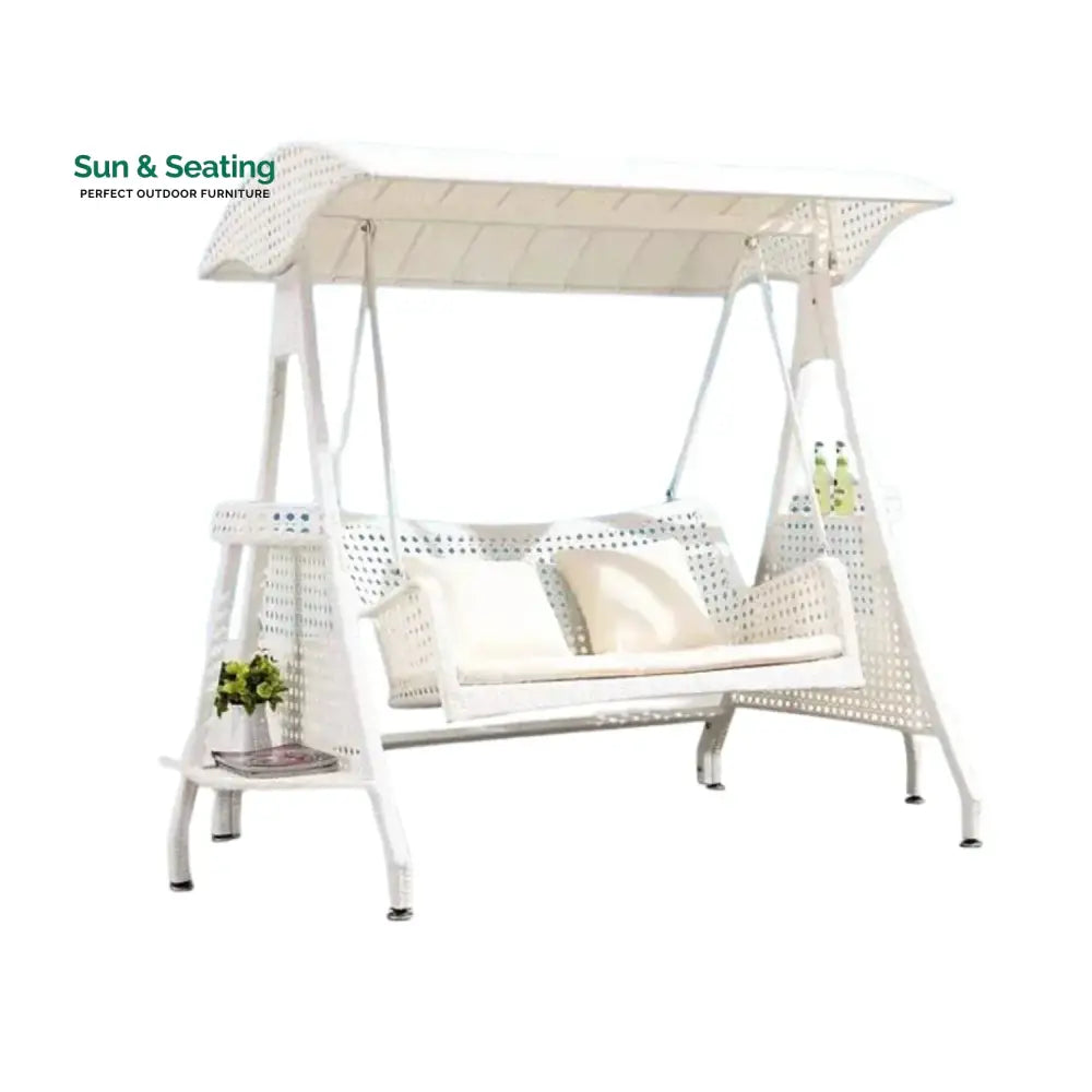 Outdoor Wicker 2-Seat Patio Swing Chair with Shade &amp; Cushions Swing