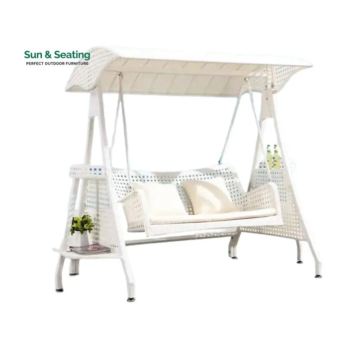Outdoor Wicker 2-Seat Patio Swing Chair with Shade &amp; Cushions Swing