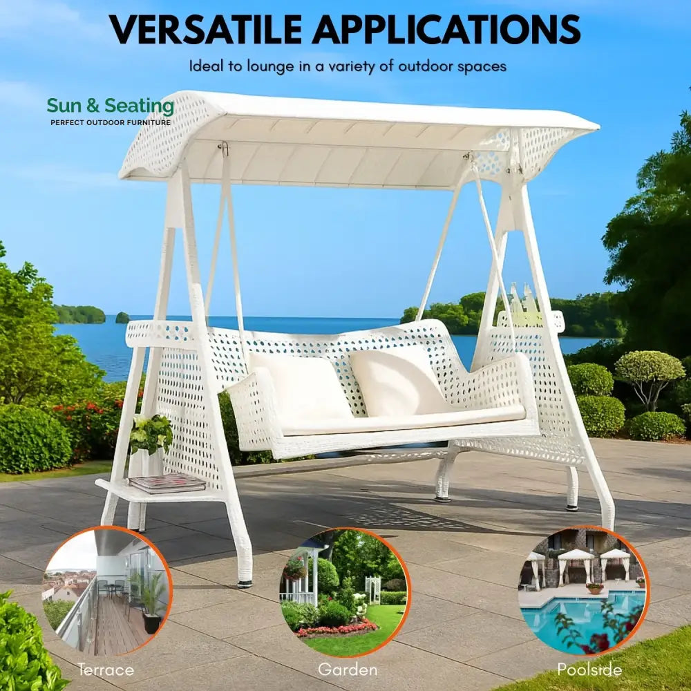 Outdoor Wicker 2-Seat Patio Swing Chair with Shade &amp; Cushions Swing