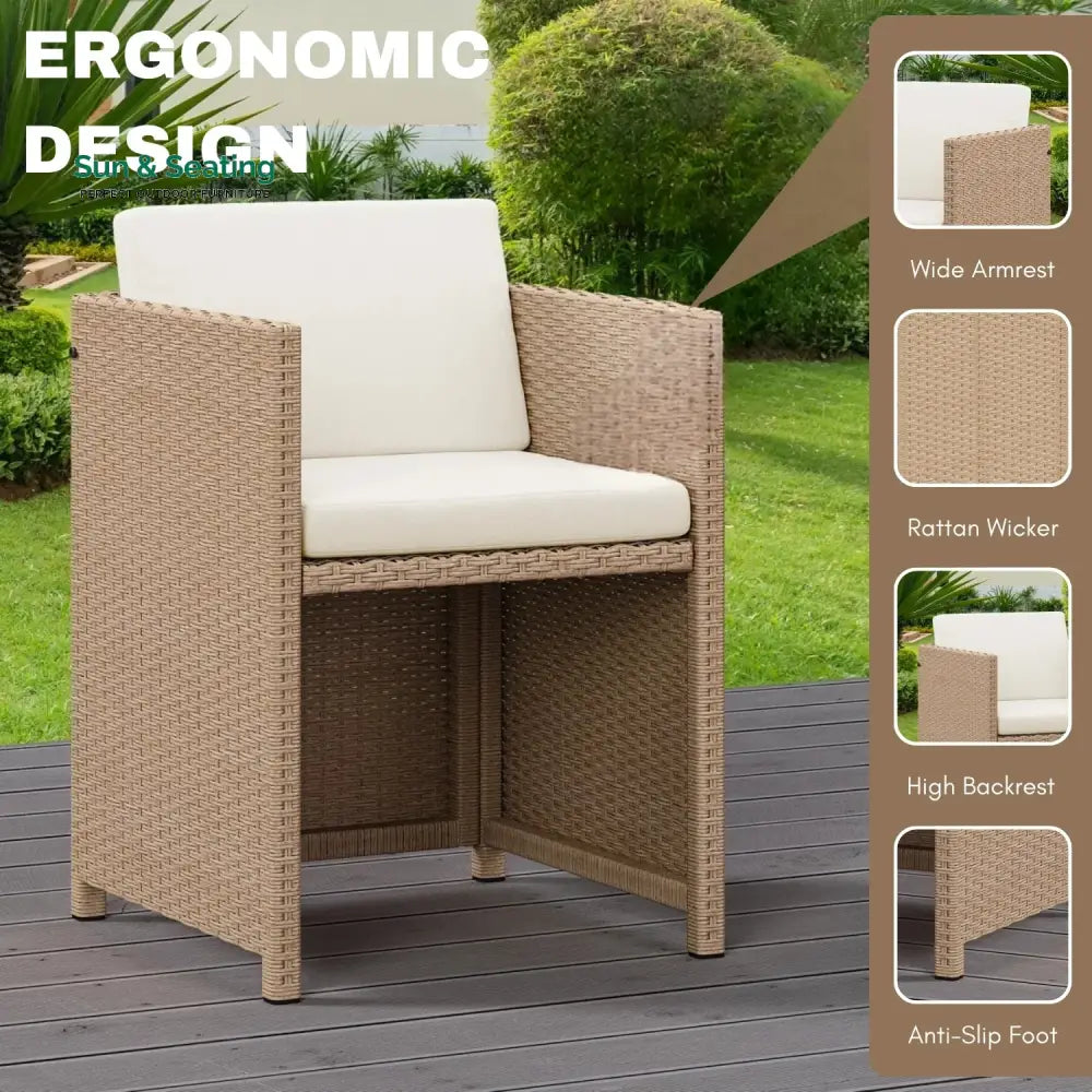 Outdoor Wicker 5-Piece Bar Set with Glass Top Table &amp; Ottomans Bar Set