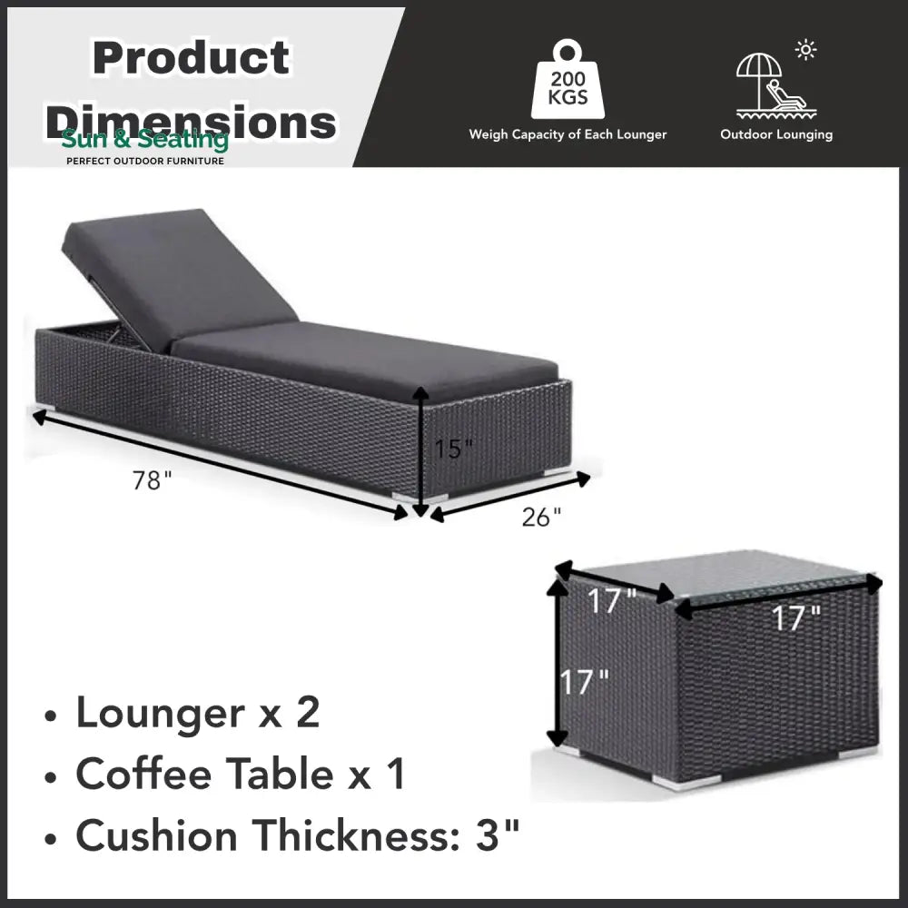 Outdoor Wicker Lounge Chairs Set of 2 Lounger Set