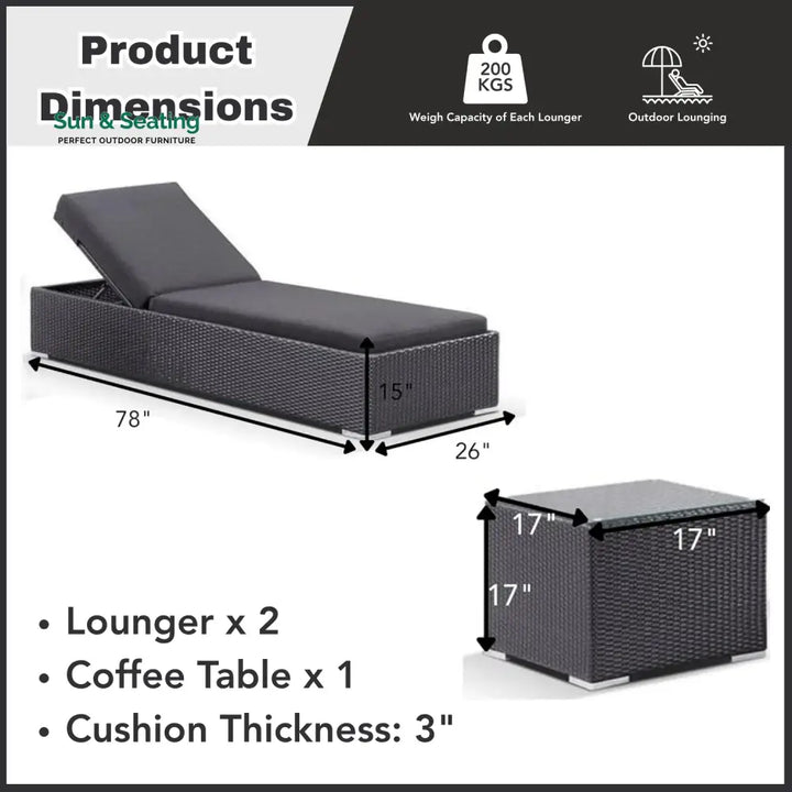 Outdoor Wicker Lounge Chairs Set of 2 Lounger Set