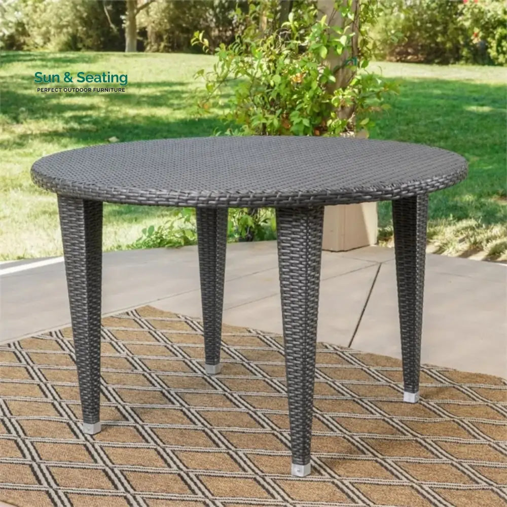 Outdoor Wicker Round Patio Dining Table (Dark Brown) Table