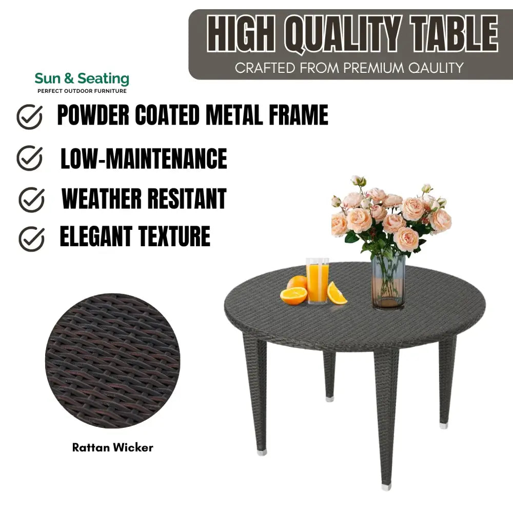 Outdoor Wicker Round Patio Dining Table (Dark Brown) Table