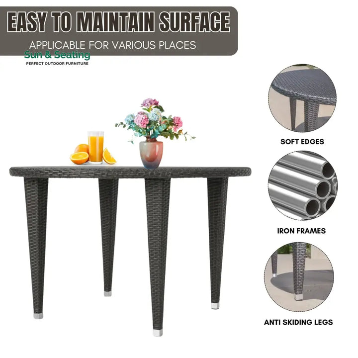 Outdoor Wicker Round Patio Dining Table (Dark Brown) Table