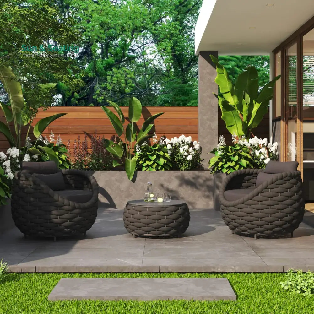 Outlee Outdoor Patio Seating Set 2 Chairs and 1 Table Set (Dark Grey) Braided &amp; Rope Coffee Table Sets