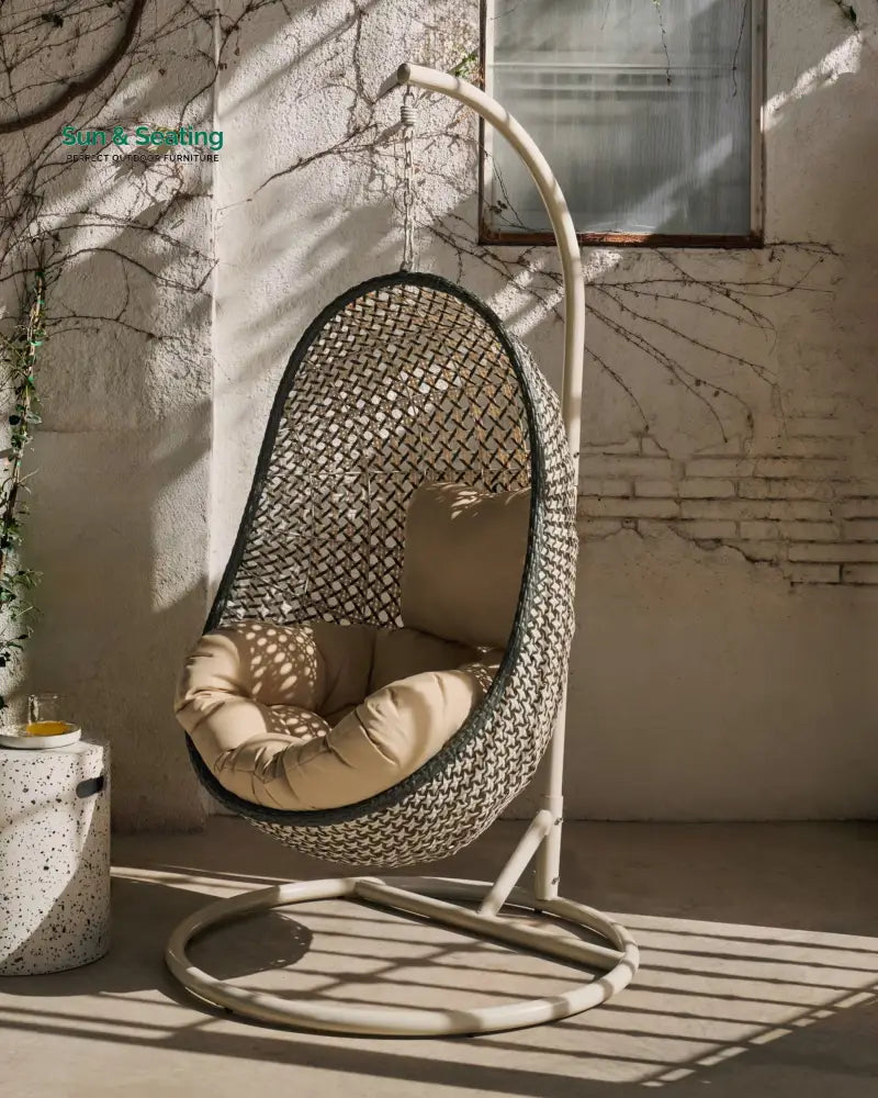 Oyla Single Seater Hanging Swing With Stand For Balcony Garden cream Swings