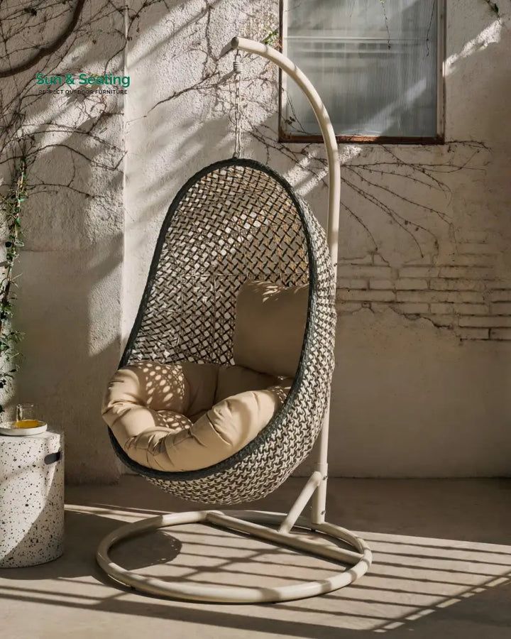 Oyla Single Seater Hanging Swing With Stand For Balcony Garden cream Swings