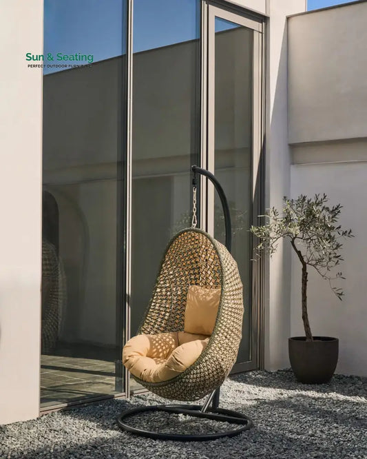 Oyla Single Seater Hanging Swing With Stand For Balcony Garden Gray Swings