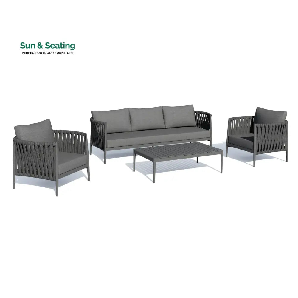Pablo Outdoor Garden Balcony Sofa Set 3 Seater 2 Single seater and 1 Table Set Braid &amp; Rope (Dark Grey) Sofa Sets