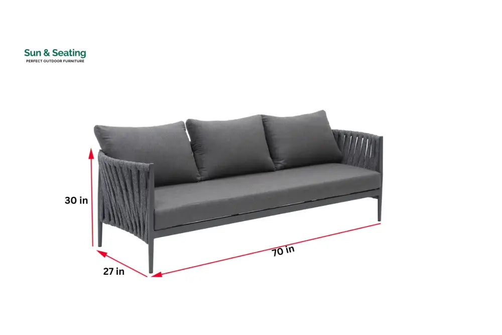 Pablo Outdoor Garden Balcony Sofa Set 3 Seater 2 Single seater and 1 Table Set Braid &amp; Rope (Dark Grey) Sofa Sets