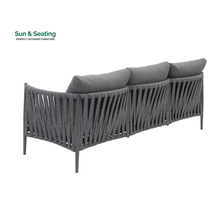 Pablo Outdoor Garden Balcony Sofa Set 3 Seater 2 Single seater and 1 Table Set Braid &amp; Rope (Dark Grey) Sofa Sets