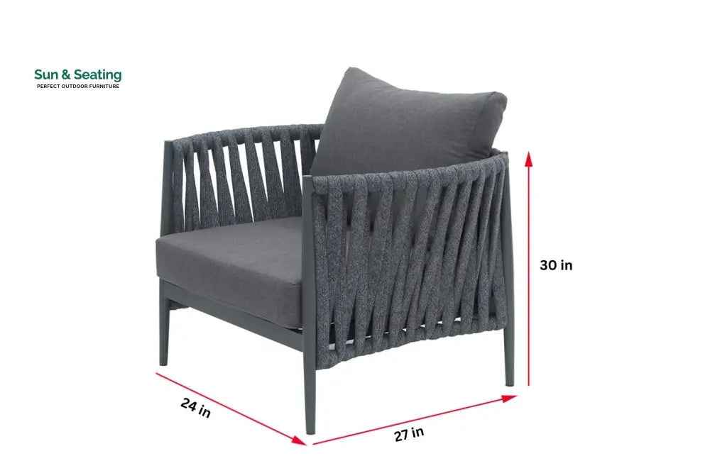 Pablo Outdoor Garden Balcony Sofa Set 3 Seater 2 Single seater and 1 Table Set Braid &amp; Rope (Dark Grey) Sofa Sets