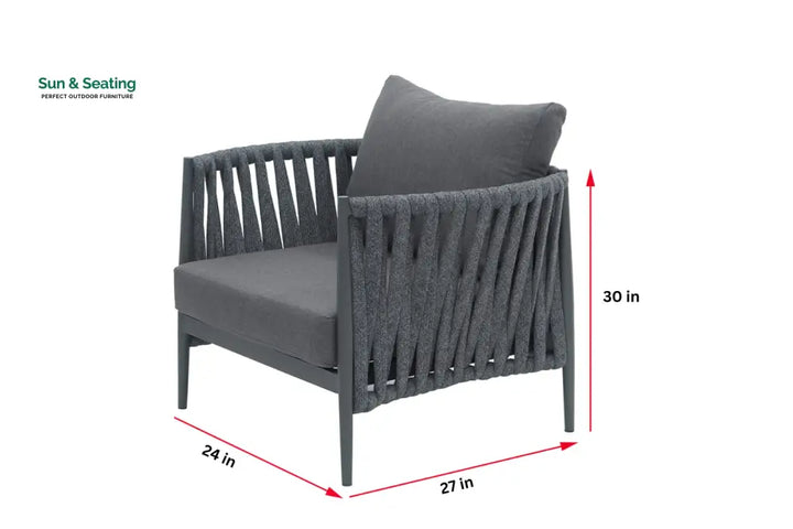 Pablo Outdoor Garden Balcony Sofa Set 3 Seater 2 Single seater and 1 Table Set Braid &amp; Rope (Dark Grey) Sofa Sets
