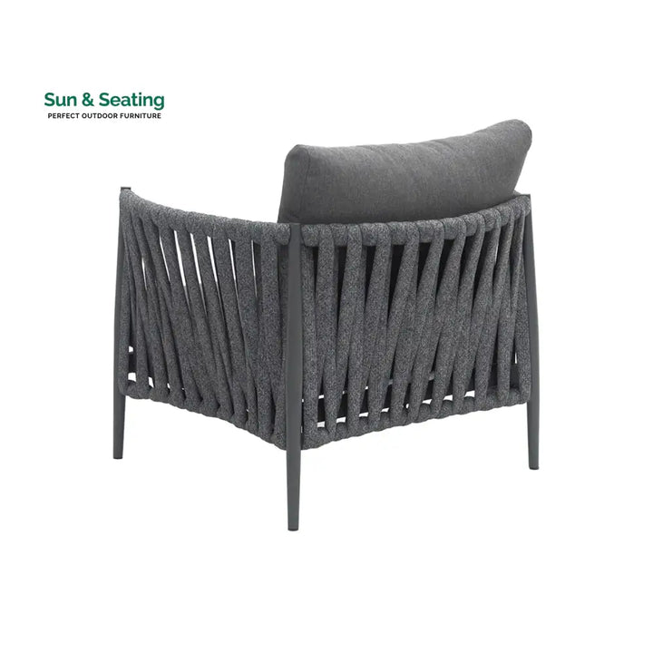 Pablo Outdoor Garden Balcony Sofa Set 3 Seater 2 Single seater and 1 Table Set Braid &amp; Rope (Dark Grey) Sofa Sets