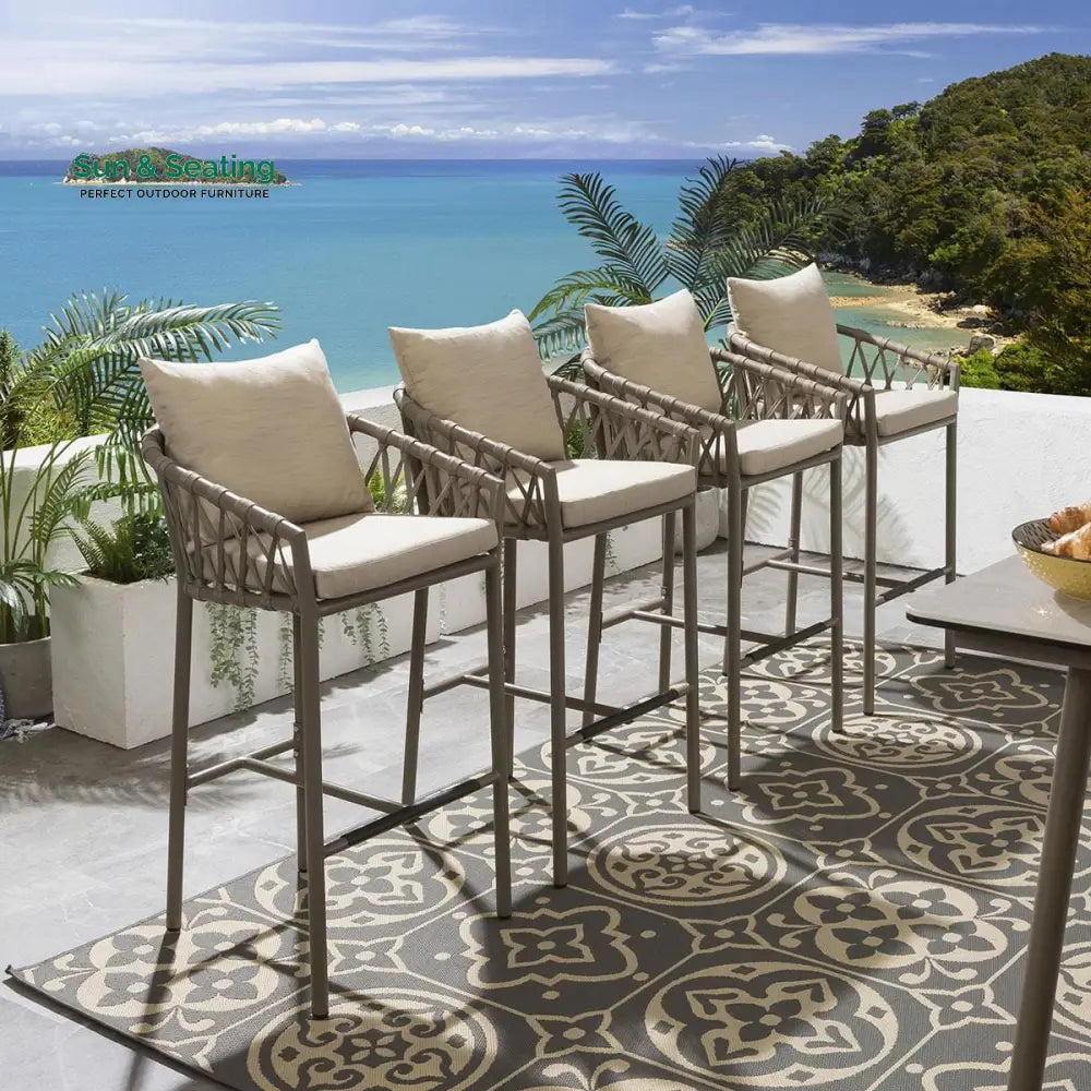 Paca Outdoor Patio Bar Chair 4 Chairs For Balcony Braided &amp; Rope Beige Bar Sets