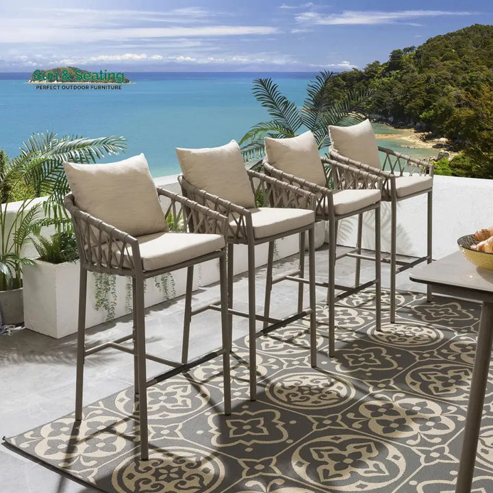 Paca Outdoor Patio Bar Chair 4 Chairs For Balcony Braided &amp; Rope Beige Bar Sets