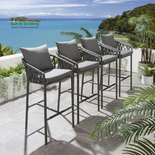 Paca Outdoor Patio Bar Chair 4 Chairs For Balcony Braided & Rope Grey Bar Sets