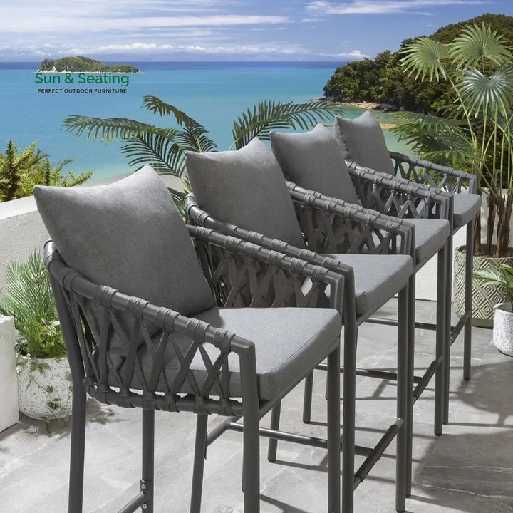 Paca Outdoor Patio Bar Chair 4 Chairs For Balcony Braided &amp; Rope Bar Sets
